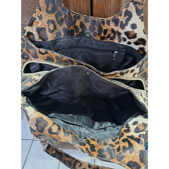 Unbranded Leopard Print Handbag Silver Hardware 10 Inches Jungle Cat - Picture 4 of 5